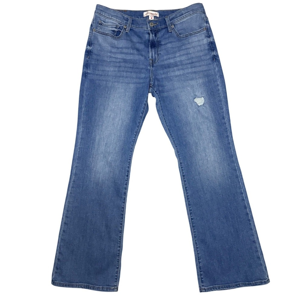 Lucky Brand Sweet Mid Rise Boot Jeans Medium Wash Distressed Size 12/31A Women - Picture 2 of 8